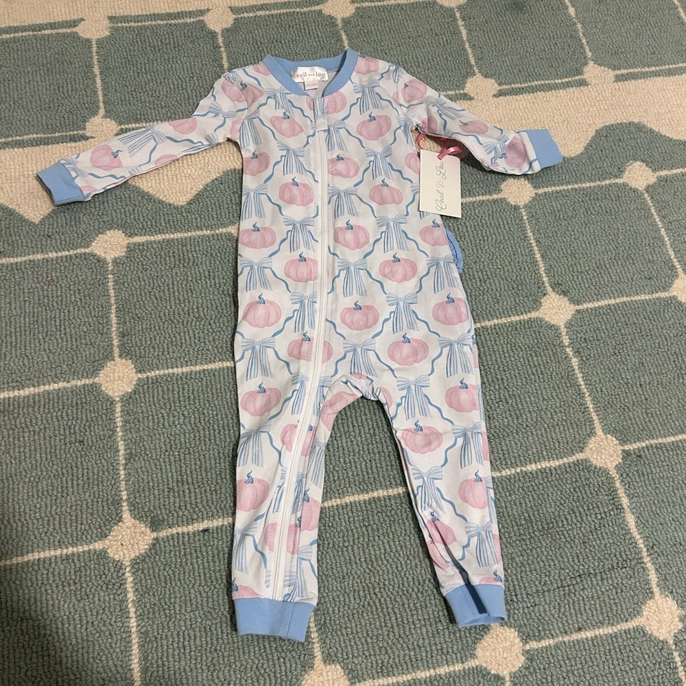 Charming Pumpkin Blue and Pink Kids Footie by Cecil and Lou